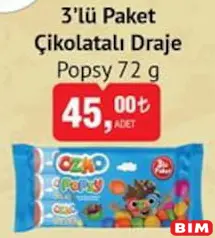 ŞÖLEN OZMO POPSY 3'LÜ PAKET ÇİKOLATALI DRAJE 72 G ŞÖLEN OZMO POPSY 3'LÜ PAKET ÇİKOLATALI DRAJE 72 G